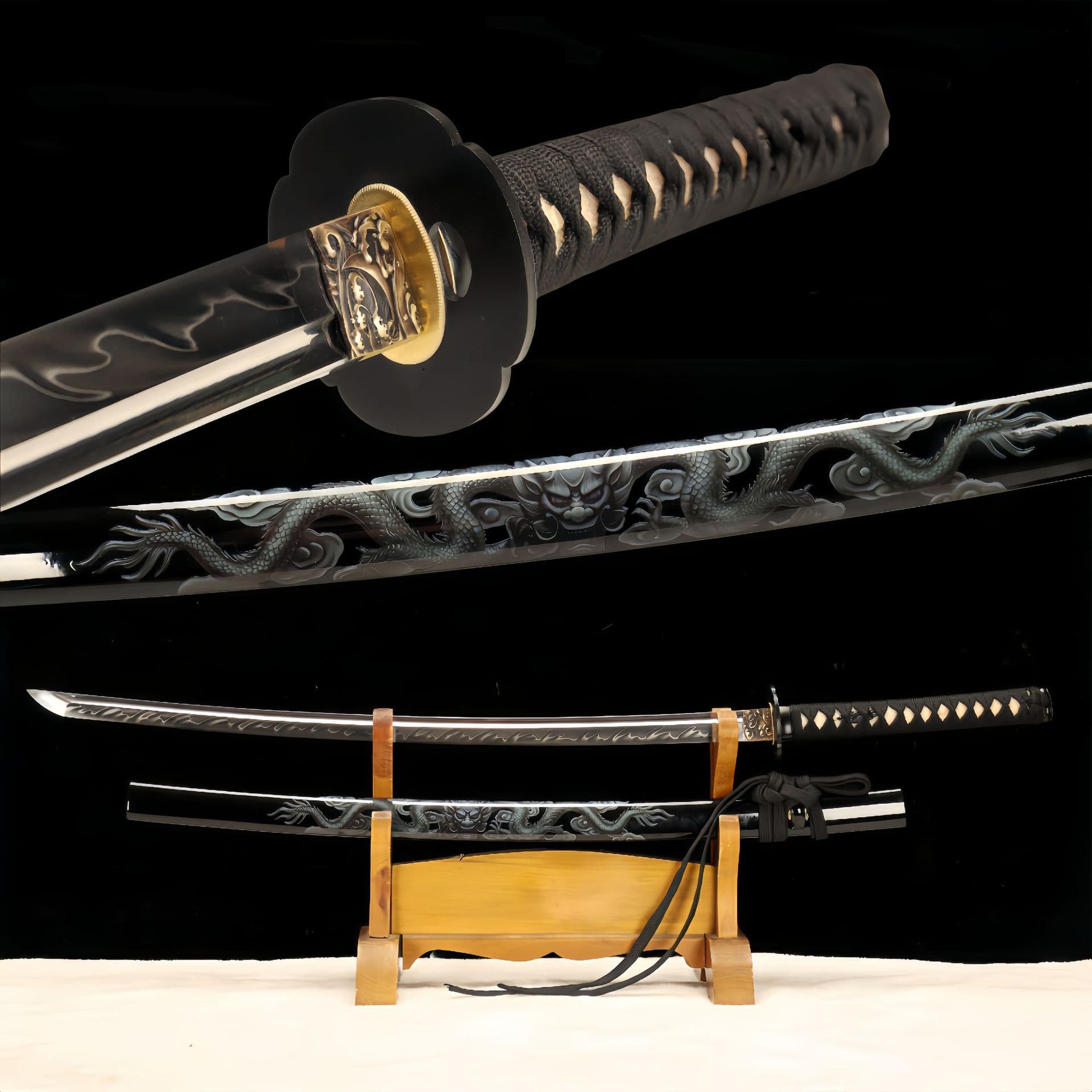 Yifeng Sword Japanese Samurai Katana Longquan T1095 Steel Forged Clay Tempered Three-Color Polish Unsharpened Long Sword