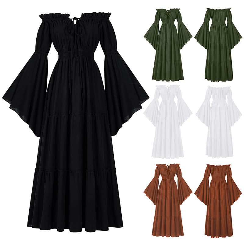 2026 Halloween Costume Medieval Retro Palace Dress Women's Dress One Shoulder Bell Sleeves and Waist