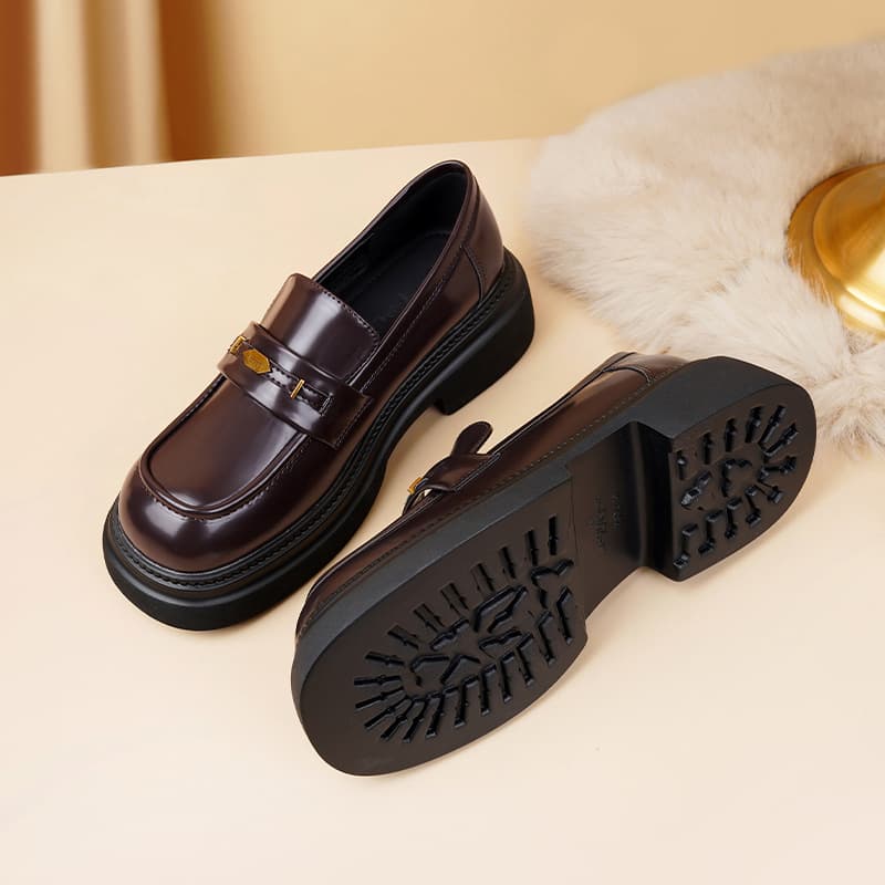Women's Loafers 2024 Spring New Arrival, Retro British Style Black Platform College Style Leather Shoes
