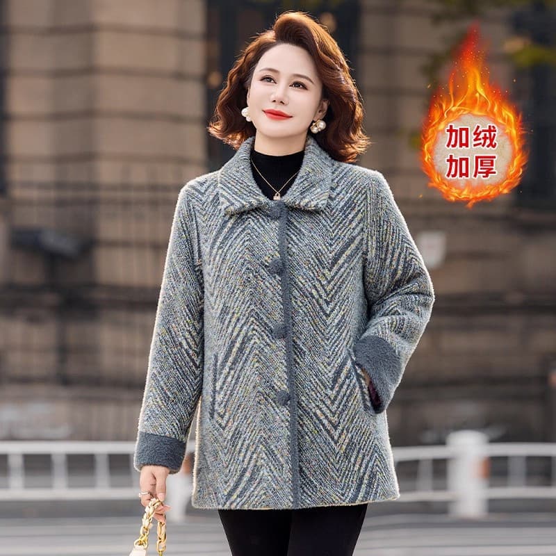 Fashionable Warm Wool Coat for Women Mink Velvet Outerwear for Middle-aged and Elderly Mothers Winter Wool Jacket