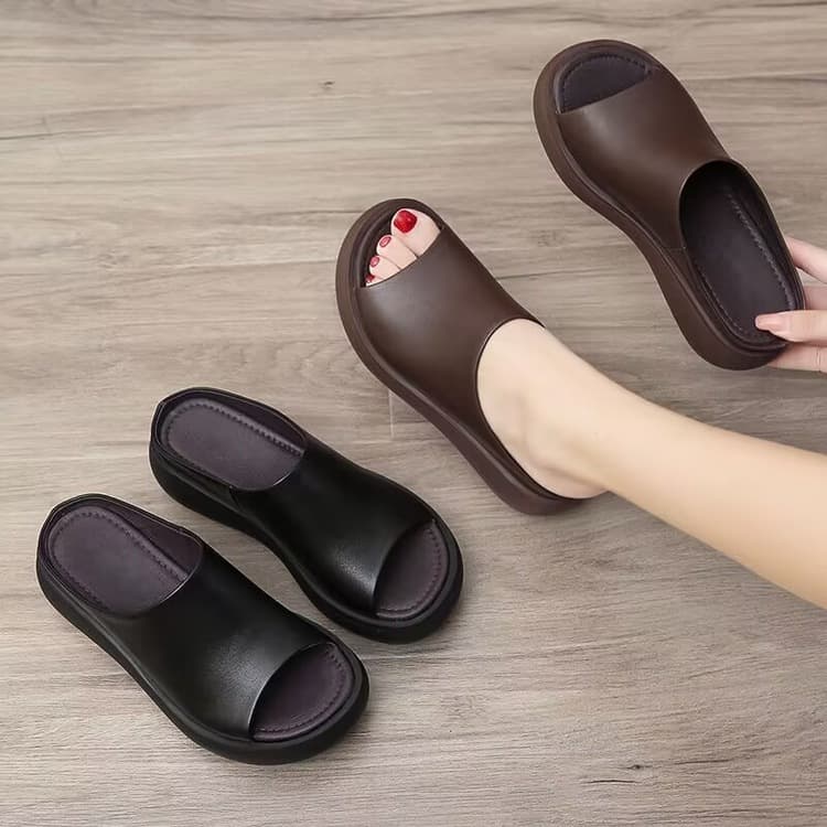 Thick Platform Slide Sandals for Women Summer New High Heel Anti-Slip Slope Heel Casual Mother's One-Strap Versatile Slippers