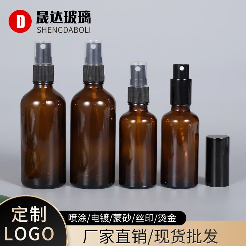 Spot 100ml spray bottle, brown essential oil bottle, push-type lotion bottle, light-proof hair growth liquid empty glass bottle