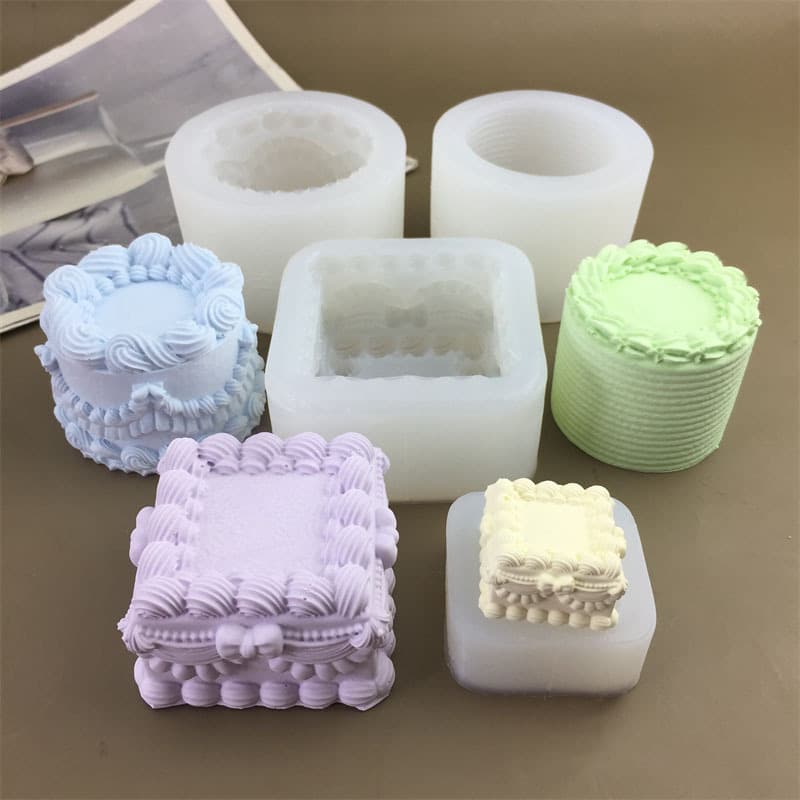 Piping Layered Square Vintage Cream Cake Silicone Mold Fondant Cake Chocolate Plaster Soap Candle Mold