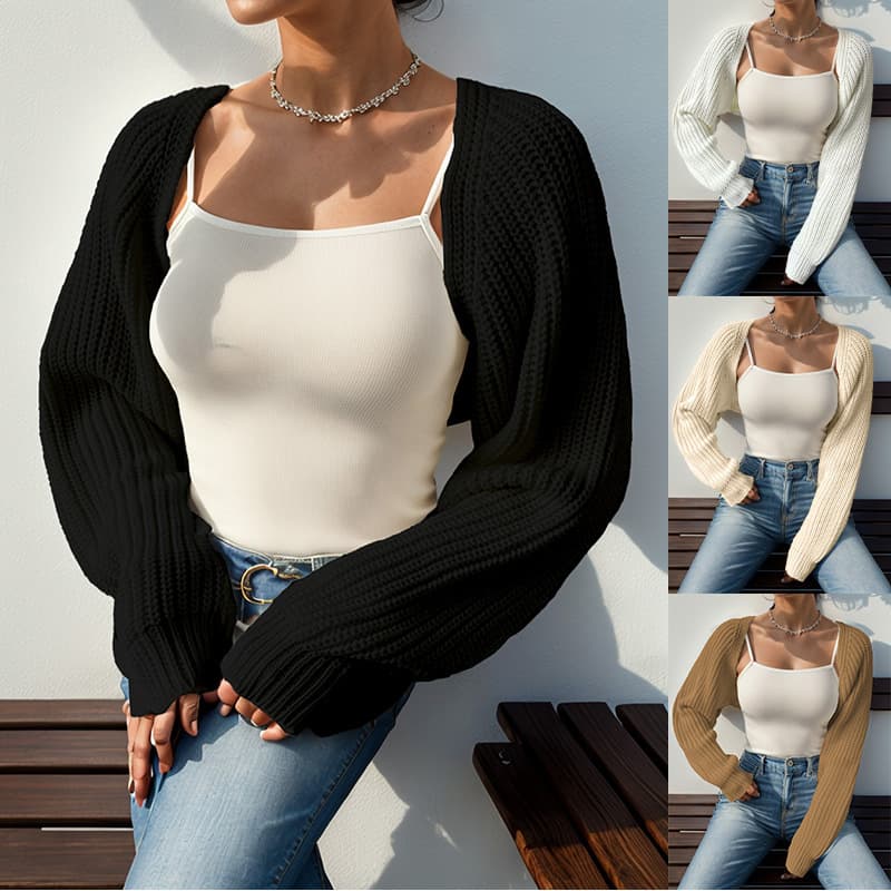 2025 Amazon Women's Ribbed Knit Drop Shoulder Short Collar Solid Color Cardigan Sweater Independent Station Women's Vintage Style