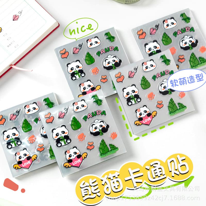 Cute Panda Sticker Cartoon PET Cup Phone Sticker Super Cute Goo Card Hand Account Hand Account Material Collage Wholesale