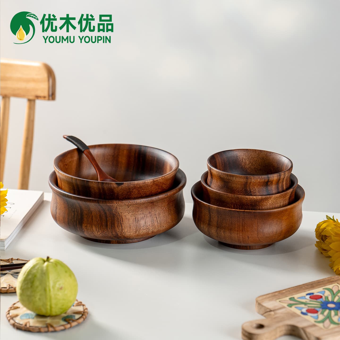 Walnut Wood Tibetan Bowl Household Wooden Creative Tableware Salad Bowl Rice Bowl Instant Noodle Bowl Soup Bowl Tibetan Milk Tea Bowl