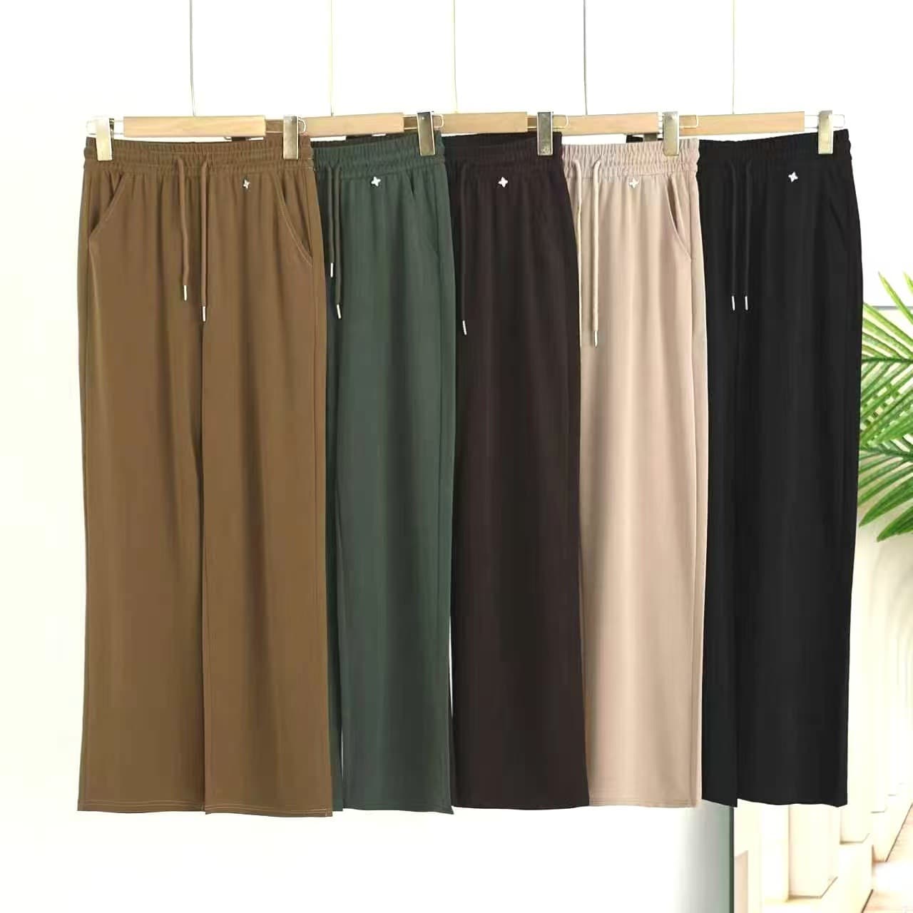Summer new style Tencel linen solid color fashionable casual pants mother's wear straight pants high waist drape wide leg pants women's pants