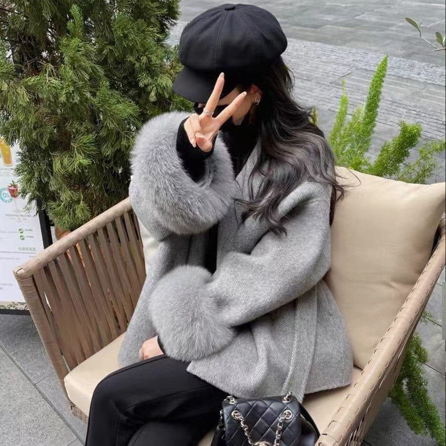 Autumn and Winter New High-End Double-Sided Cashmere Coat Women's Short Detachable Fox Fur Elegant Wool Coat