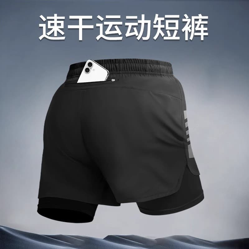 Running Shorts for Men Marathon Track Loose Three-Quarter Length Quick-Dry Lined Anti-Flash Double-Layer Fitness Shorts