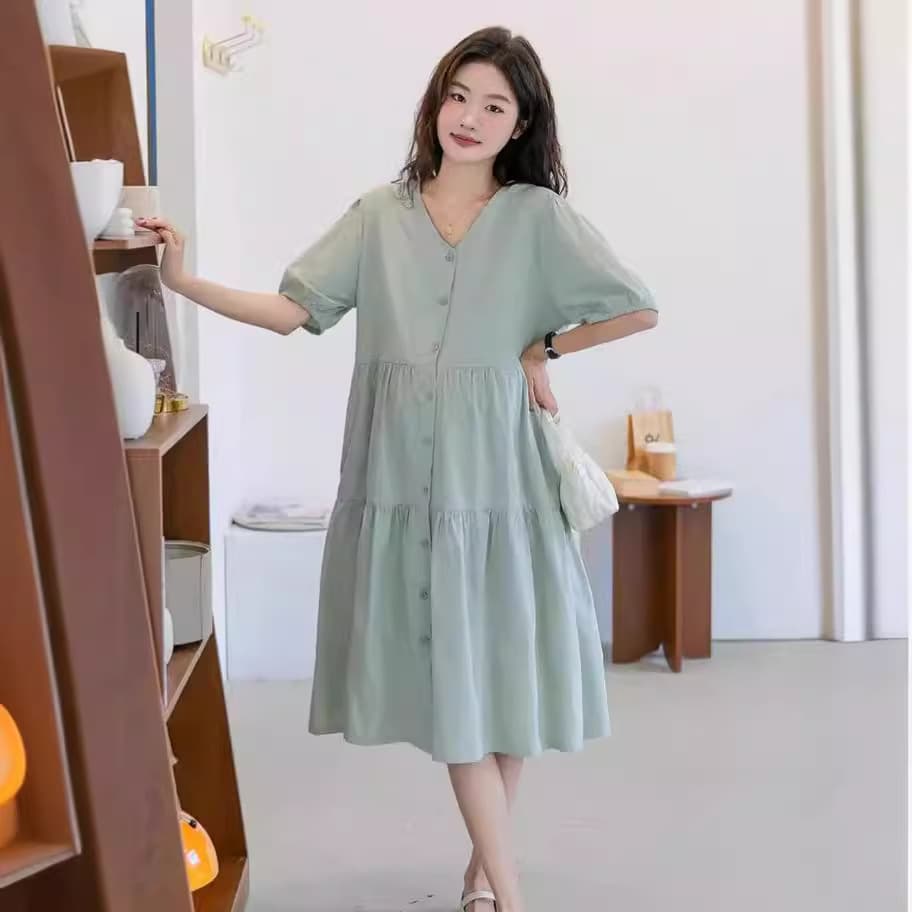 Summer New Maternity Dress Korean Embroidery V-Neck Loose Cake Layer Maternity Dress Casual Fashion