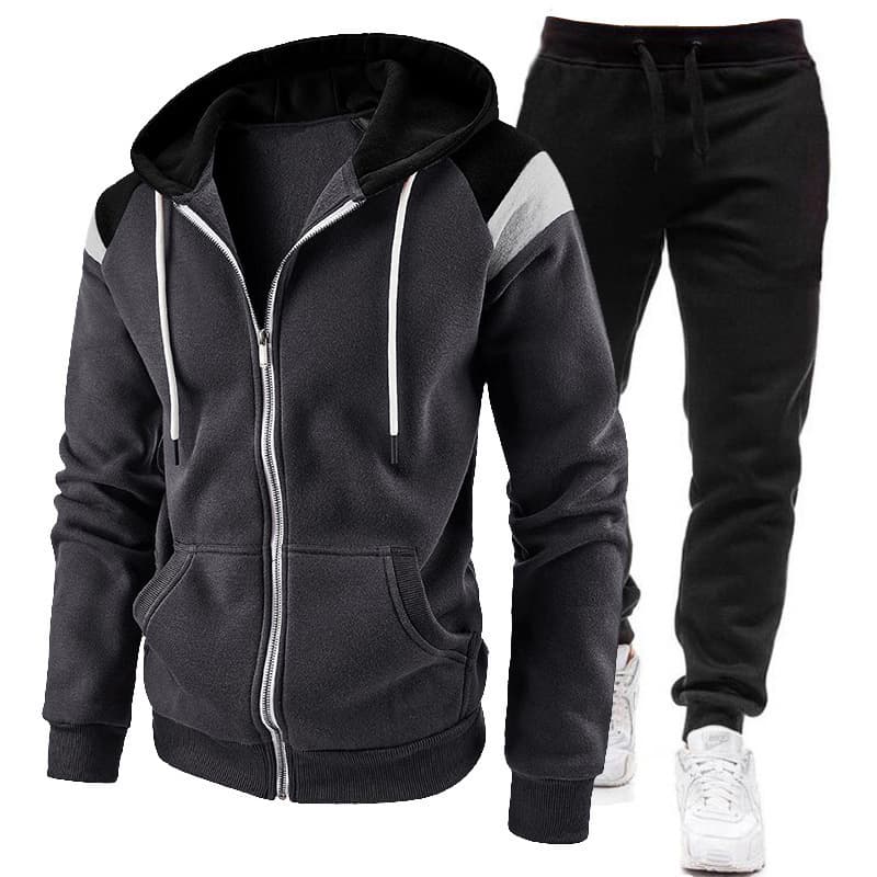 2024 cross-border men's fashion trend zipper cardigan hooded sweatshirt suit autumn and winter two-piece spliced sportswear
