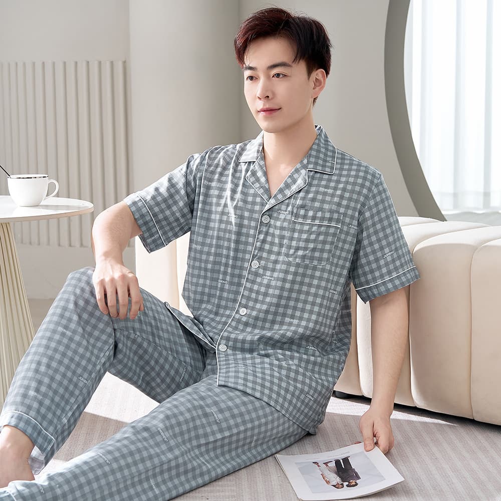 Lyocell Cotton Silk Pajamas 2026 Men's Spring, Summer and Autumn Cotton Silk Thin Loose Short-Sleeved Artificial Cotton Home Pajamas