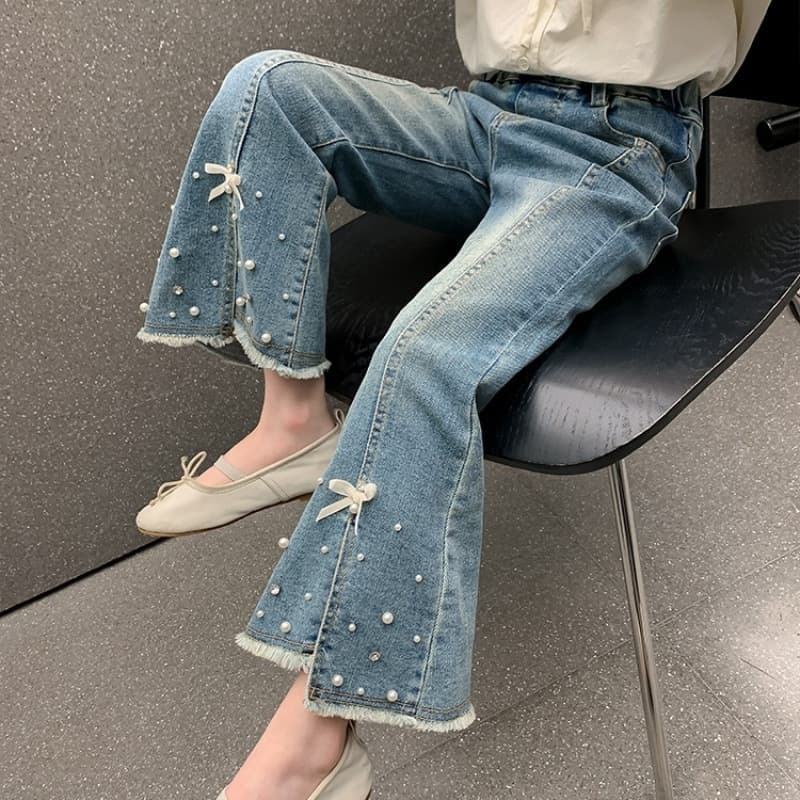 Girls' Spring Pants 2025 New Style Spring and Autumn Jeans Children's Girls' Middle and Large Children's Flared Pants Trendy Pants