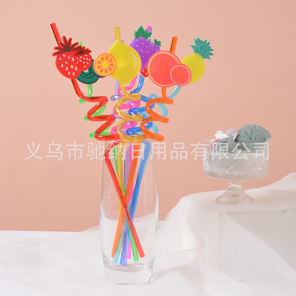 Cartoon Fruit Plastic Straws, Hot-Selling Straws for Milk Tea Shops, Juice and Cold Drinks, Reusable Beverage Straws
