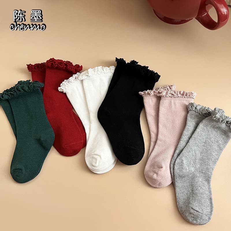 Premium Children's Socks British Style Cotton Lace Socks Candy Color Simple Short Crew Socks for Boys and Girls