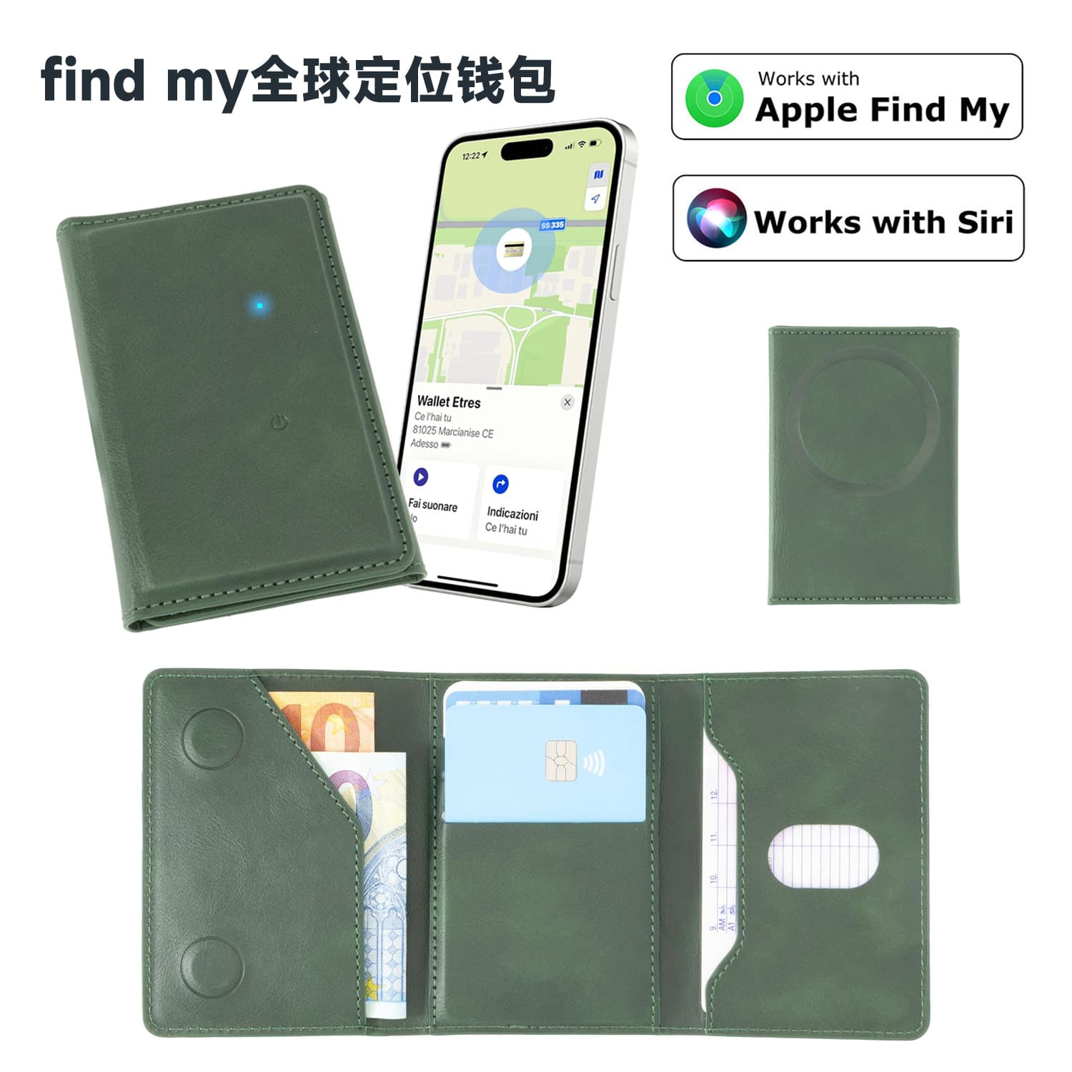 Source factory find my global positioning leather card holder, ultra-thin anti-loss ID holder, wireless charging smart wallet