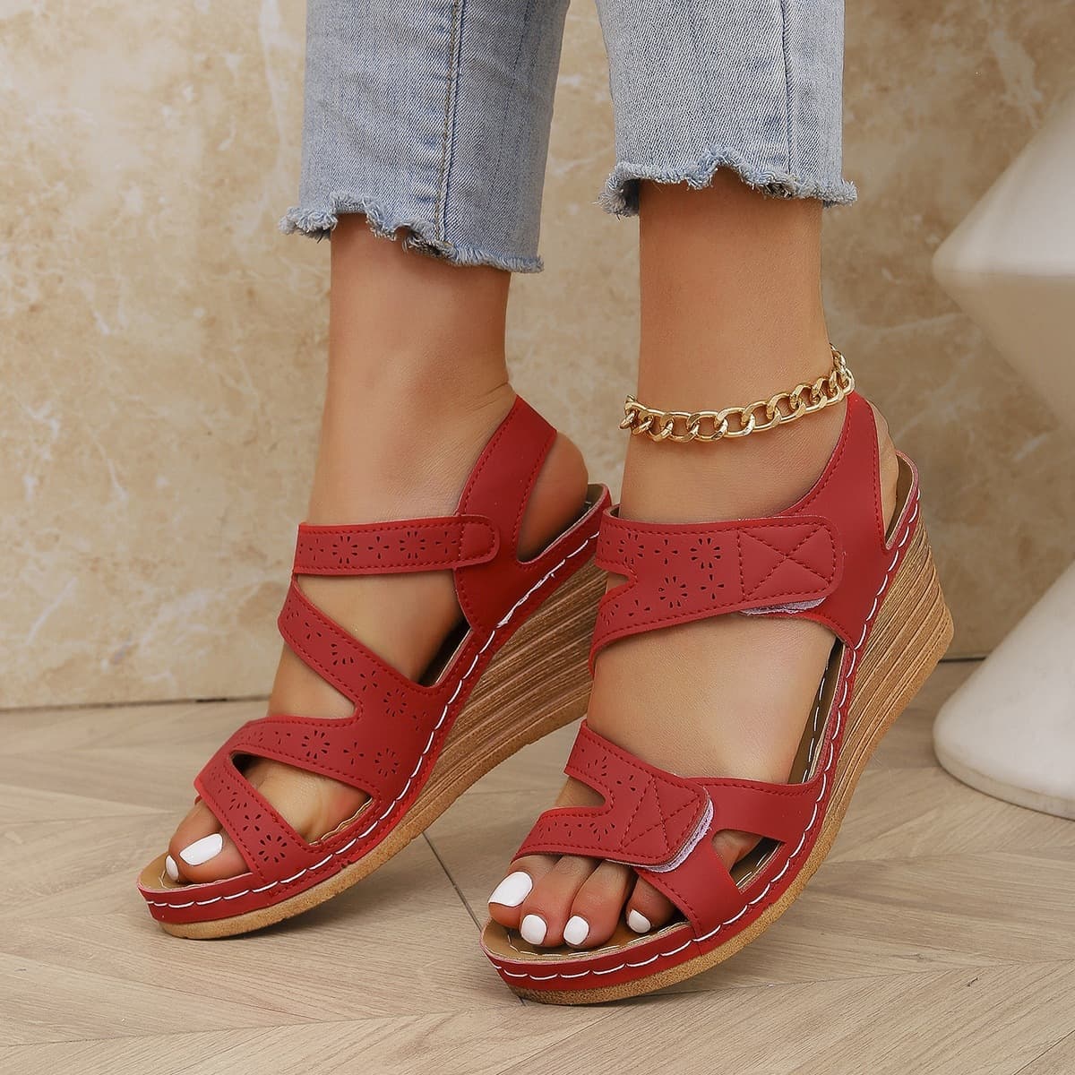 Fashion popular sandals for women with Velcro UM wedges new summer cross strap sandals for women TE2026