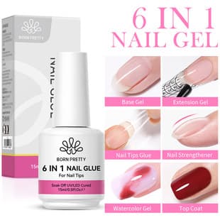BORN PRETTY Nail 6-in-1 Function Gel: Base Coat, Top Coat, Smudge Gel, Nail Tip Adhesive