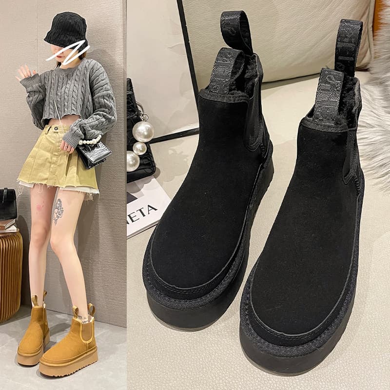 Shearling Snow Boots Mini Short Shaft Thick Sole Height Increase Women Winter 2024 New Lined Thick Cotton Snow Boots