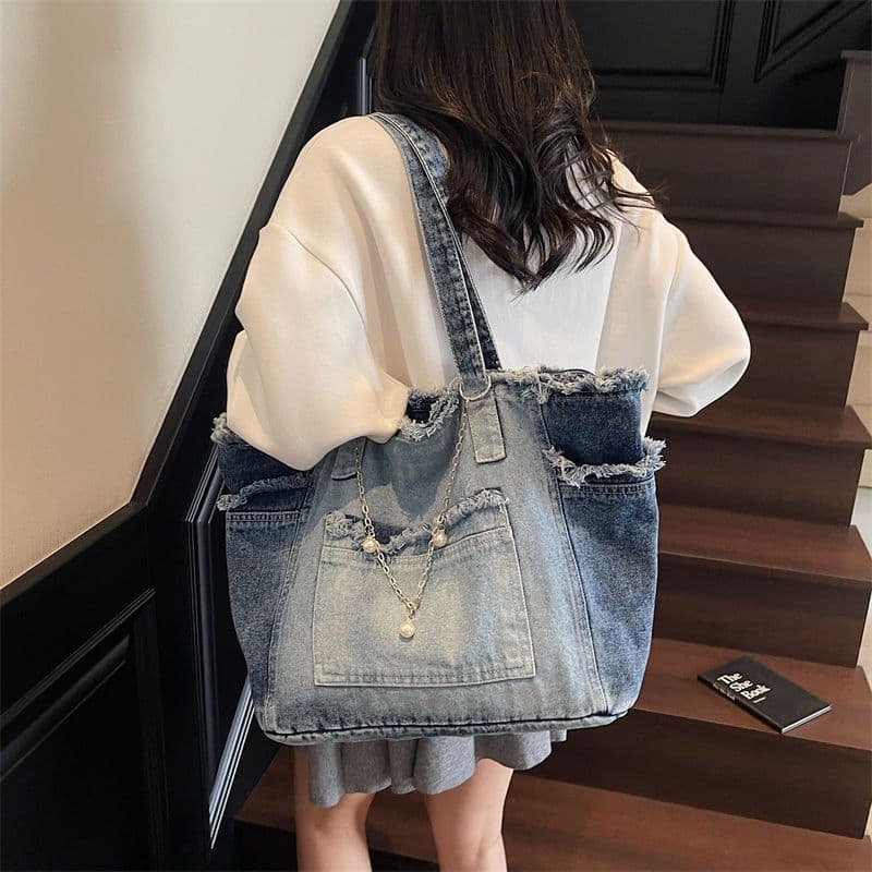 2026 Denim New Denim Bag Fashion Commuting Large Capacity Versatile Tote Casual One-Shoulder Underarm Portable