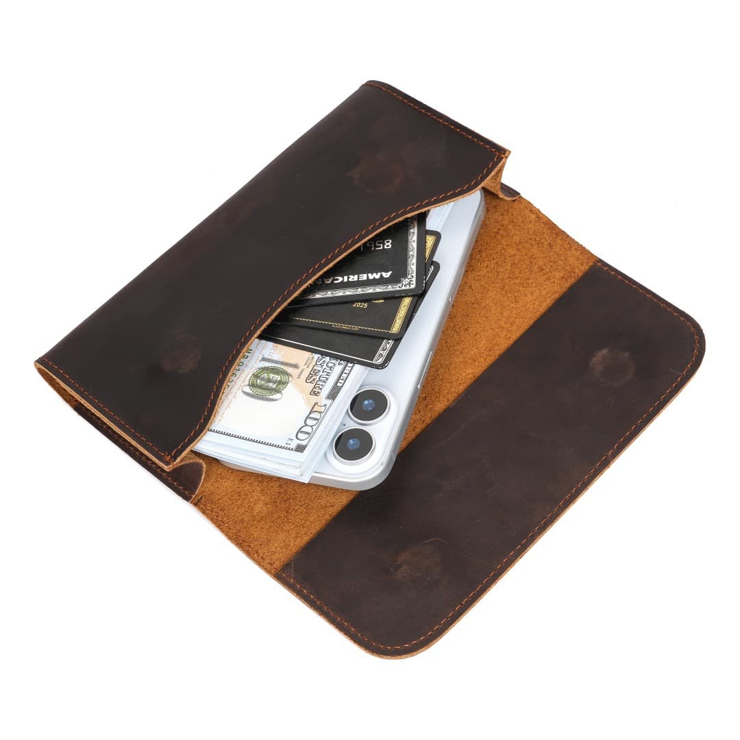 1178 Men's Crazy Horse Leather Phone Waist Bag Suitable for 6.9-inch Large Screen Devices Genuine Leather Sports Waist Bag Wallet Key Holder