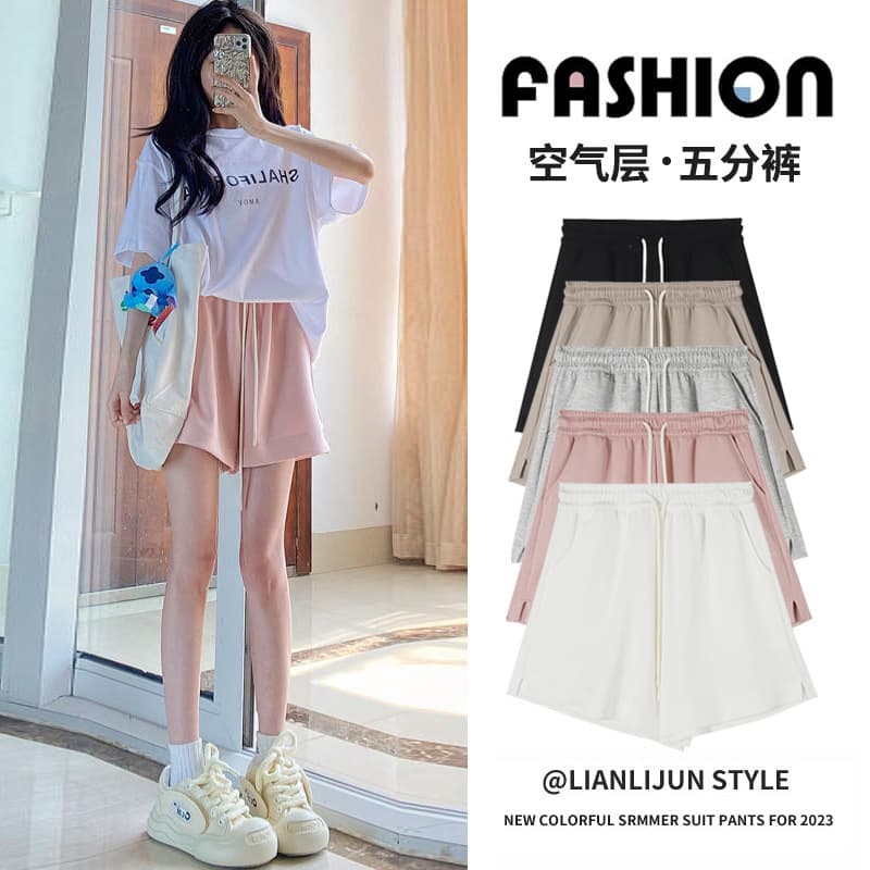Sports shorts women 2025 summer new high-waist loose air layer casual A-line five-point shorts slimming wide-leg pants