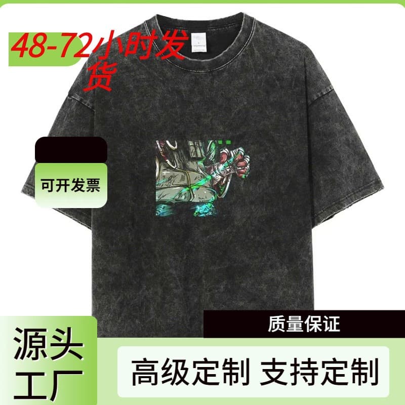 Streetwear T-Shirt Japanese Anime Graphic Vintage Washed Black