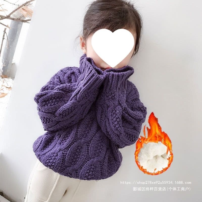 Girls Fleece-Lined Thick Sweater 2026 Fall/Winter New Korean Style Baby Knit Base Layer Toddler High Neck Pullover