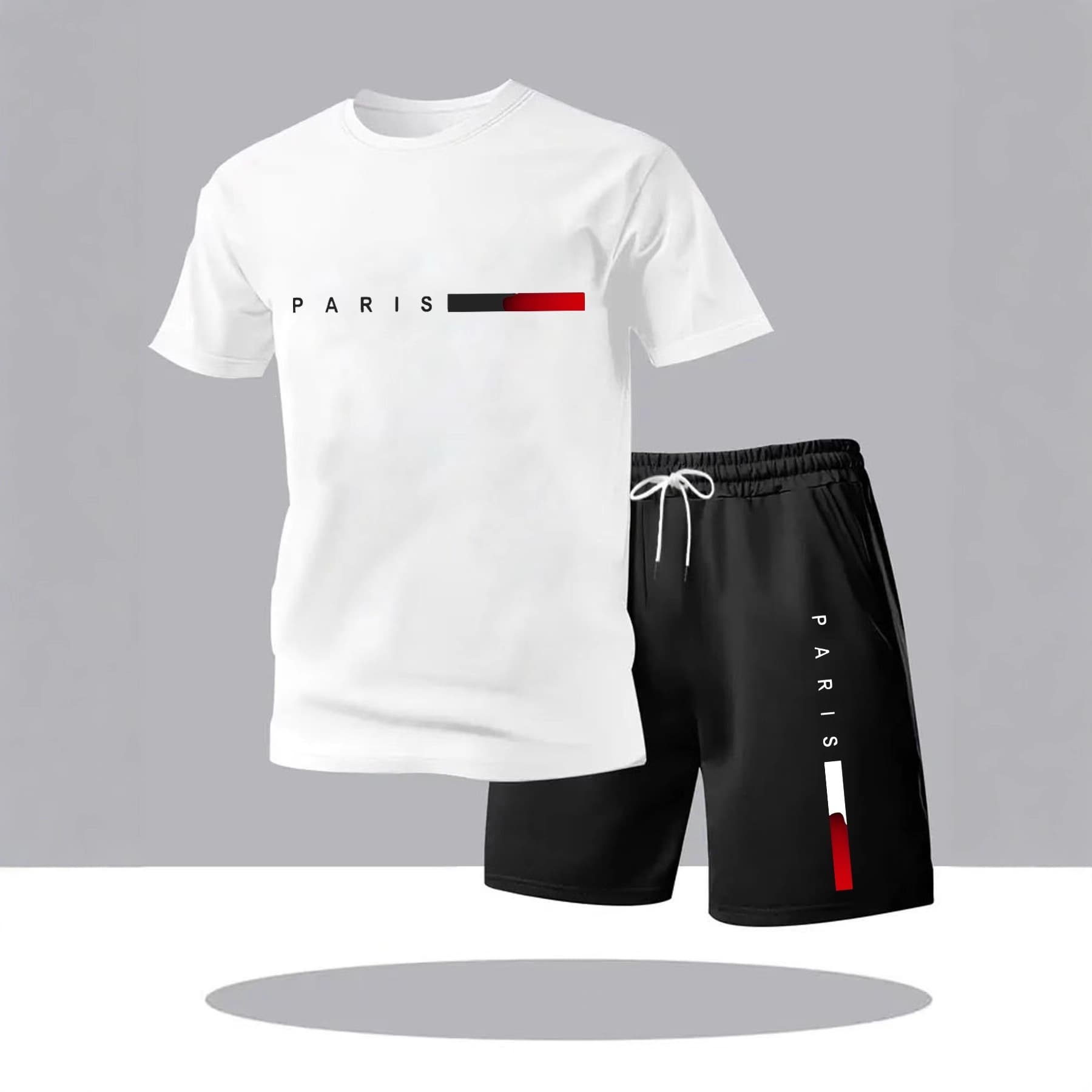 Mesh Short Sleeve Set Men's Casual Fashion Simple Trendy Set T-Shirt Short Sleeve Shorts Plant Mesh Two-Piece