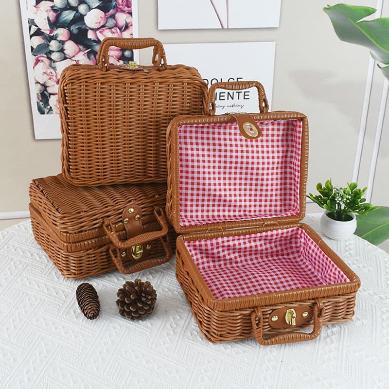 Rattan Woven Suitcase Gift Box for Wedding, Vintage Storage Basket, Picnic Box, Gift Box Manufacturer