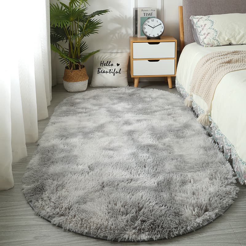 Cross-border Minimalist Living Room Oval Silk Wool Rug Tie-Dye Long Plush Carpet Bedroom Bedside Rug Cloakroom Decorative Mat