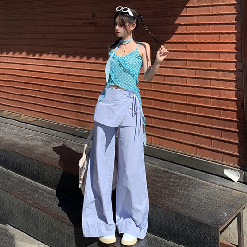 Stacking fake two-piece detachable wide-leg casual pants for women 2024 autumn new high-waisted loose drape straight pants