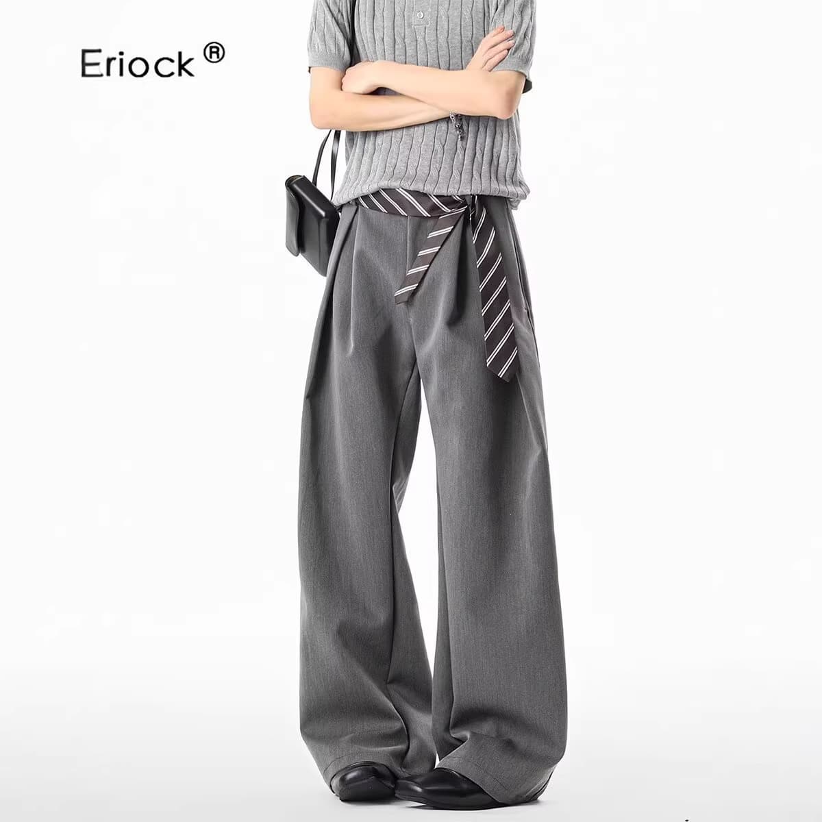 American-Style Three-Dimensional Cut A-Line Silhouette Men's Trousers, Autumn High-End Double-Pleated Straight Wide-Leg Pants with a Draping Effect