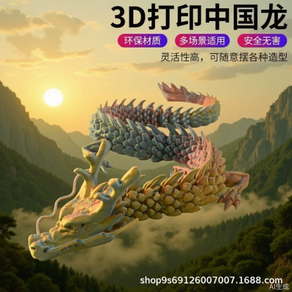 3D printed jointed dragon toy ornaments Chinese dragon luminous rainbow colorful cartoon full body movable dragon landscaping decoration
