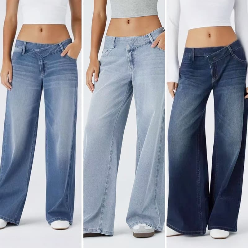 European and American denim fabric wide-leg pants, retro loose women's sexy trousers, low-waist slimming and versatile straight-leg jeans