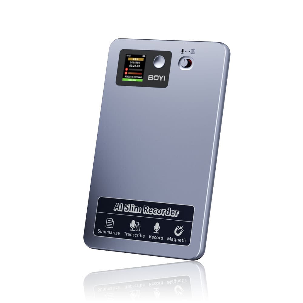 AI smart voice recorder with real-time transcription, simultaneous interpretation, noise reduction, HD quality, and cross-border exclusive supply for meetings and classes.