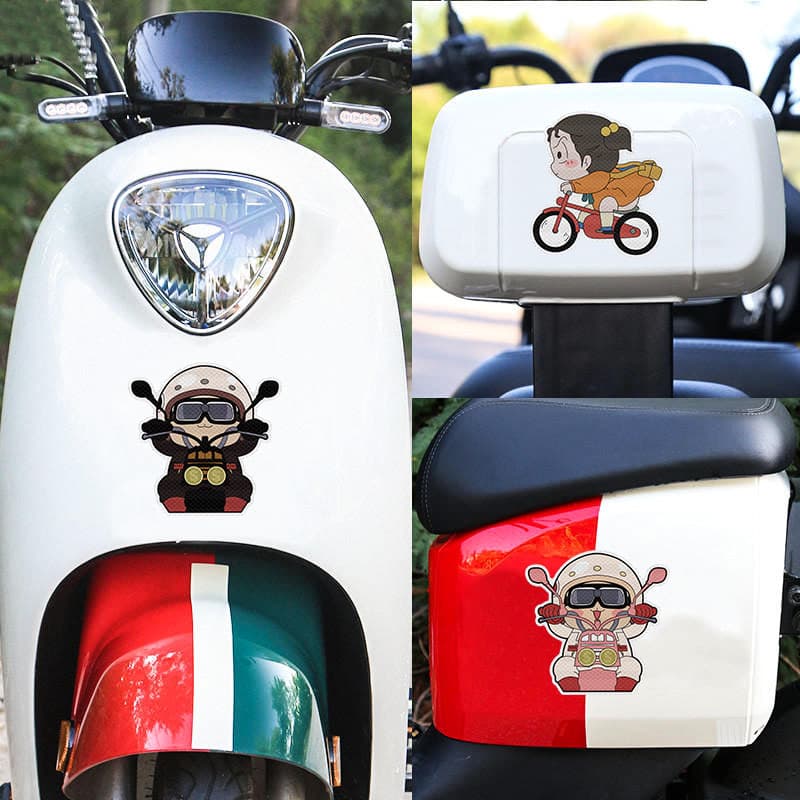 Electric Vehicle Decorative Motorcycle Sticker Cute Cartoon Body Decoration Scratch Cover Reflective Sticker Motorcycle Decal