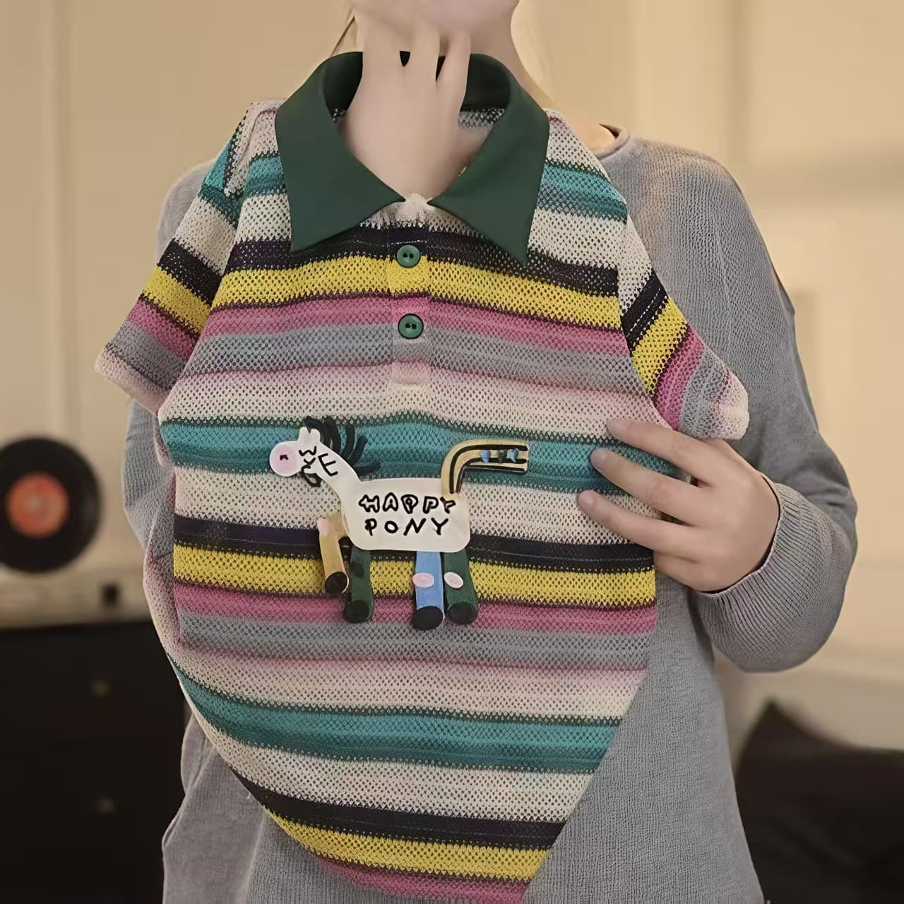 2026 new summer style cartoon rainbow striped knitted POLO shirt for boys and girls, three-dimensional simple and versatile short-sleeved T-shirt