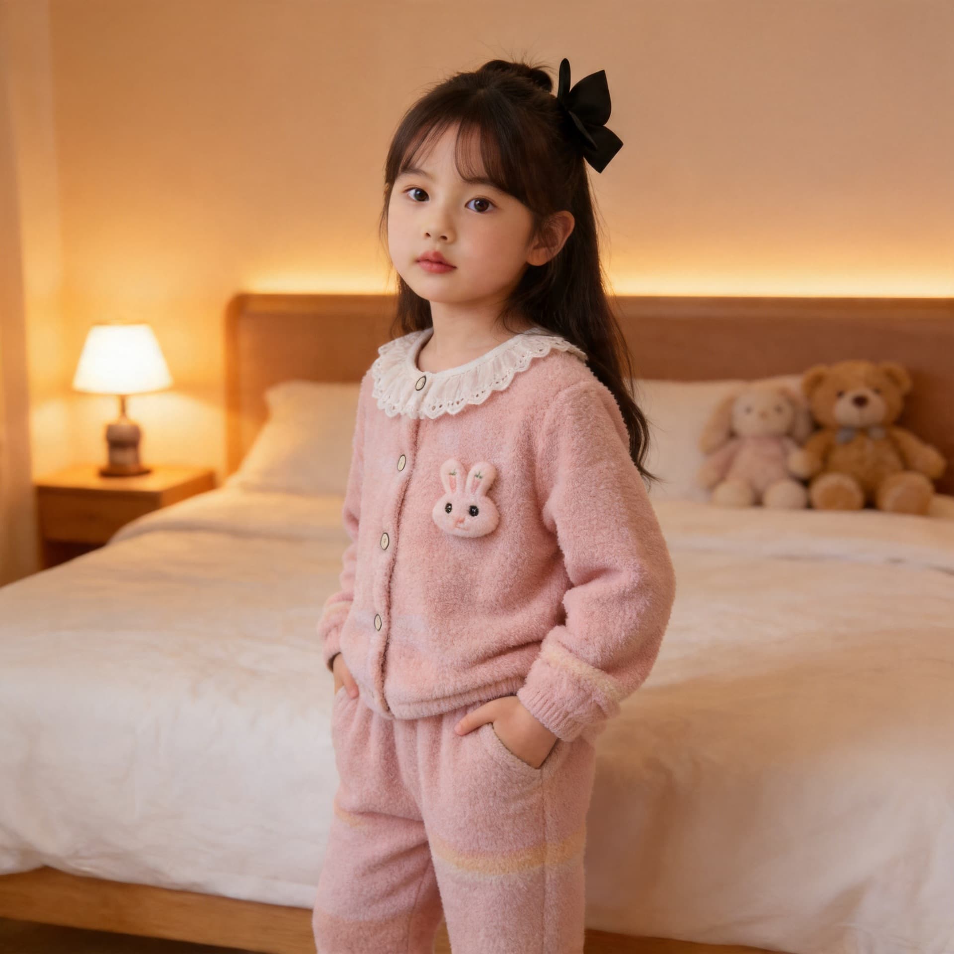 [Warm Sun Winter] Lace Home Clothes Children's Autumn and Winter Home Suit Girls Lace Round Neck Casual Two Pieces