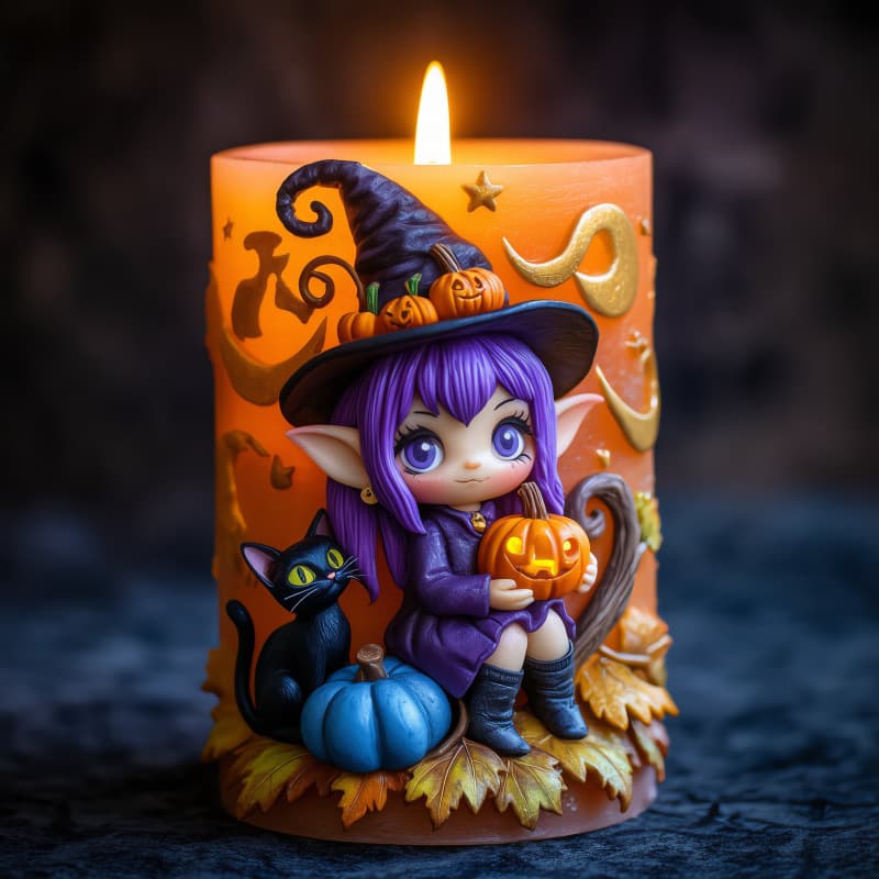 Elf Witch Halloween 3D Relief Silicone Mold Black Cat Pumpkin Elf Candle Mold P176