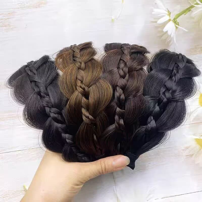 Fishbone Braid Wig Headband for Women, Twist Braid Headband, Heightening Cranial Top, Upgraded Gourd Braided Hair, Non-Slip Updo Wig