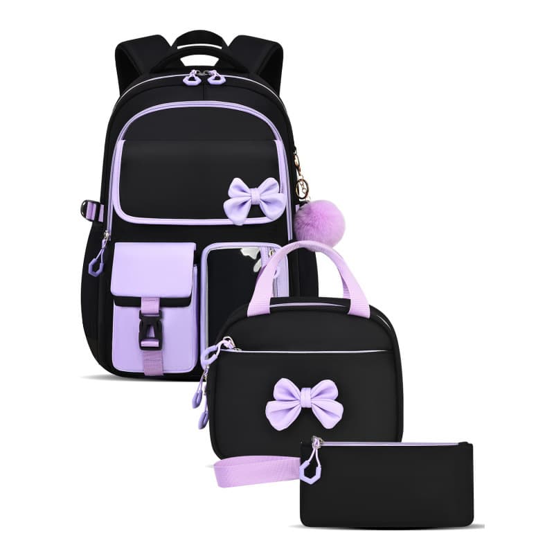 Cross-border hot style high-looking backpack, simple bag, factory three-piece set, backpack, meal bag, pencil bag, elementary school student bag