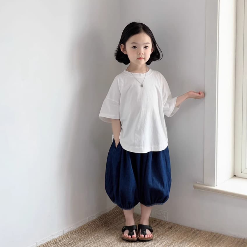 Summer Girls' New White Short-Sleeve Cotton T-Shirt Versatile Half-Sleeve Top Denim Cropped Harem Pants Trendy