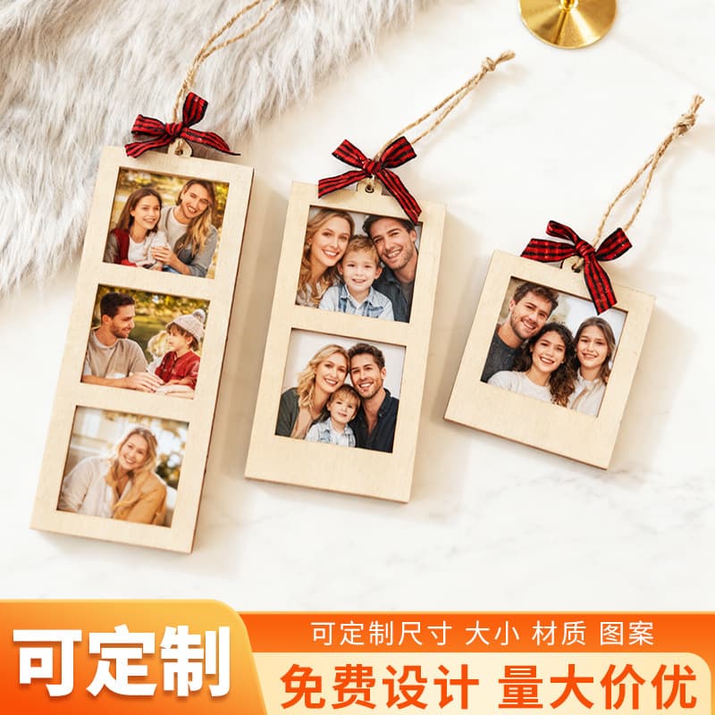 Wooden Cross-Border Bestseller Photo Frame Pendant Handmade DIY Christmas New Year Theme Decoration Craft Holiday Party Gift