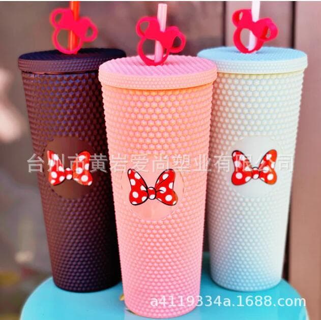 Factory Direct Double-Layer Plastic Straw Cup Large Capacity Creative Grip Cup Starbucks Style 710ml Diamond Durian Cup