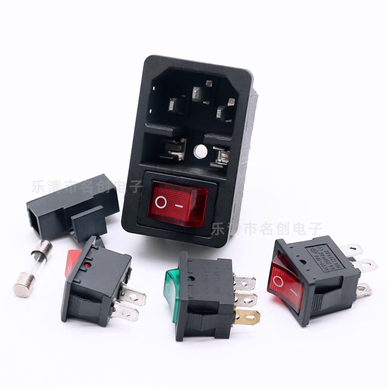 AC Triple Combo Power Socket Embedded, with Fuse and Light Switch, Clamp-Type Figure-8 Socket