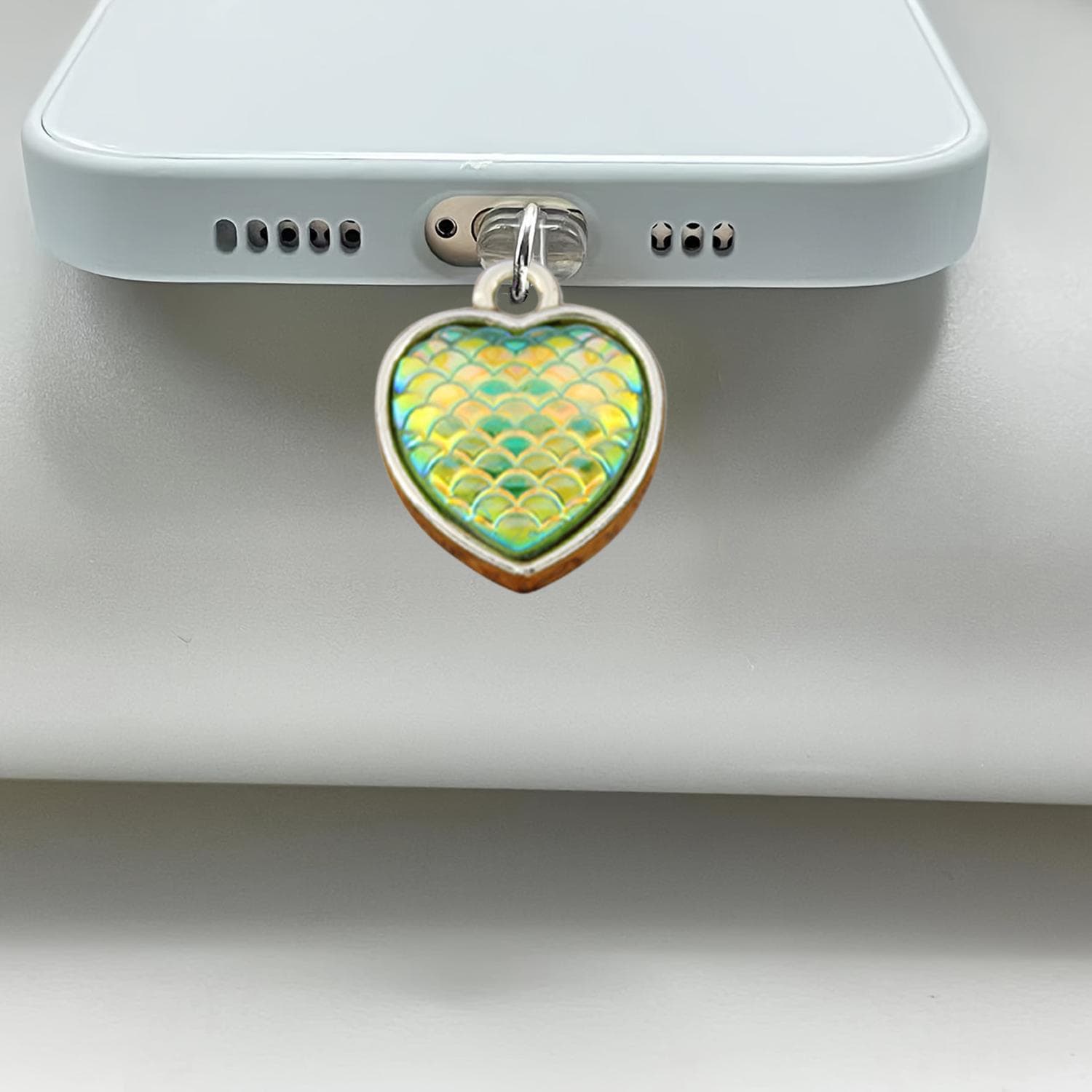 Amazon AB Color Fish Scale Heart UV Gold 13.5x16.5mm Phone Dust Plug SHEIN Cute Adorable Tail Plug Charm