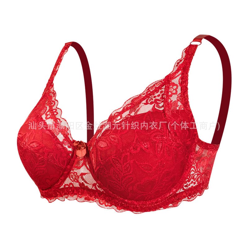 New Thin Cotton Cup Lace Bra for Plus Size Women, Adjustable Comfort Fit with Side Coverage, Cross-Border Export to Europe and America