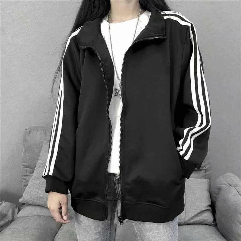 Sports Baseball Uniform Spring and Summer New Three-Bar Coat Women's Korean Thin Jacket Student Black Loose BF Fashion