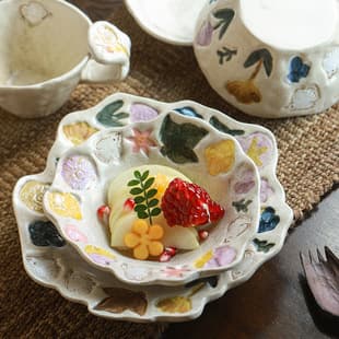 Hand-Painted Floral Plate Japanese Retro High-Quality Ceramic Underglaze Breakfast Plate Dessert Plate Yogurt Bowl Salad Bowl